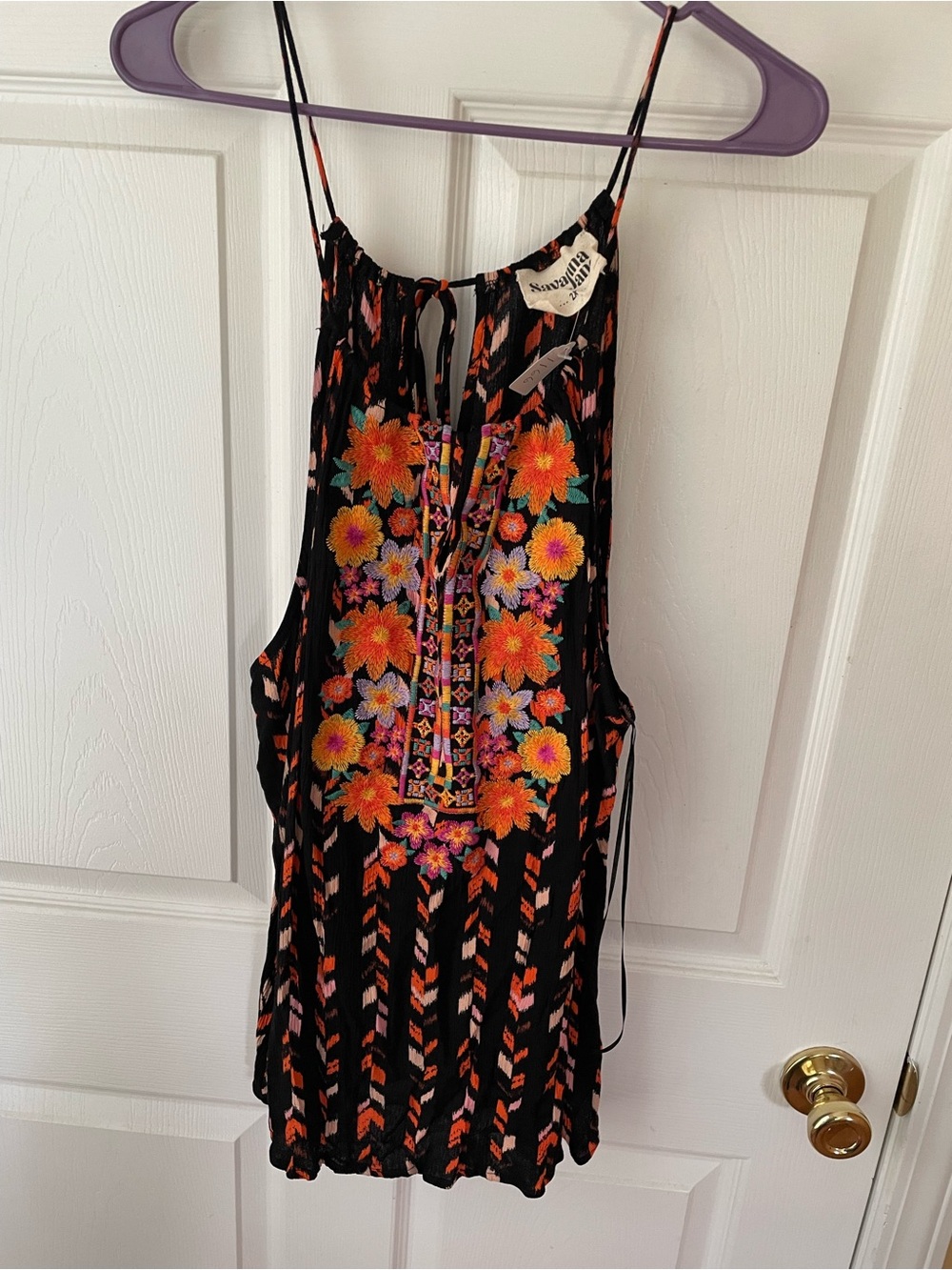 Savanna Jane 2X Boho Mini Dress Embroidered Floral Festival Coverup